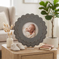 8" Round Wood Scallop Photo Frame - Gray | Scallop Collection | Holds 4x4 Photo