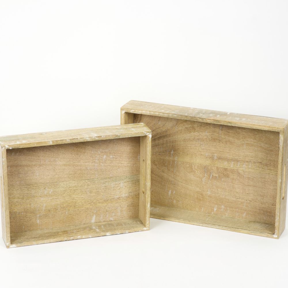 Mango Wood Nested Trays - Natural and White (Set of 2)