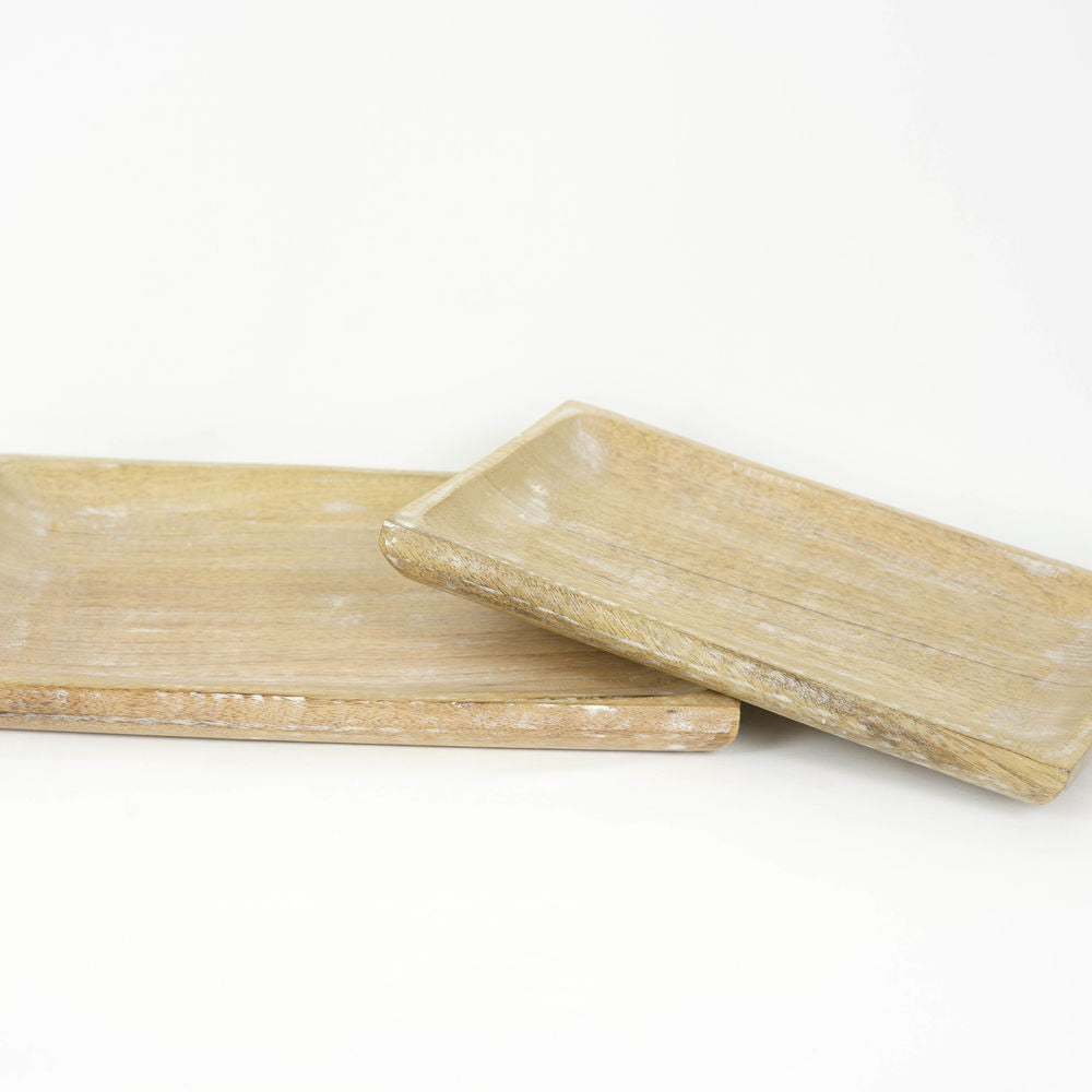 Mango Wood Platter Set - Natural and White (Set of 2) | 14x10 & 12x8