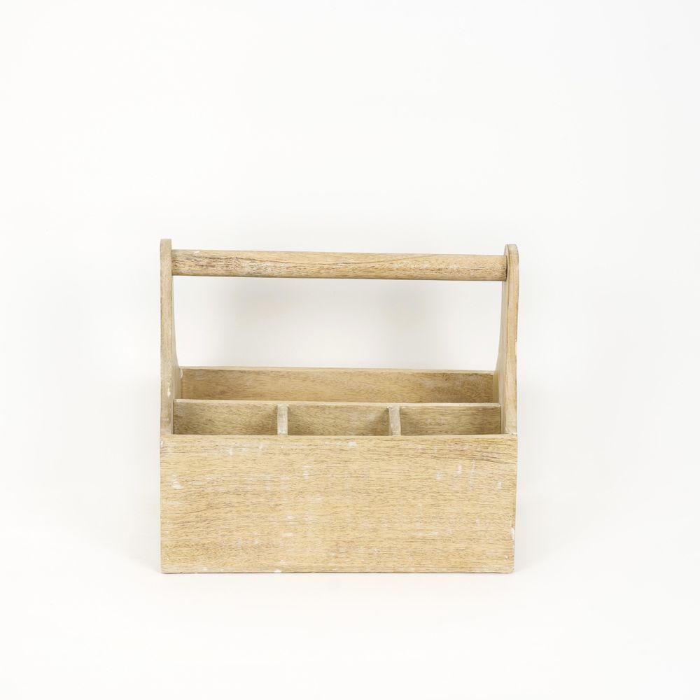 14" Mango Wood Caddy with Handle - Natural White