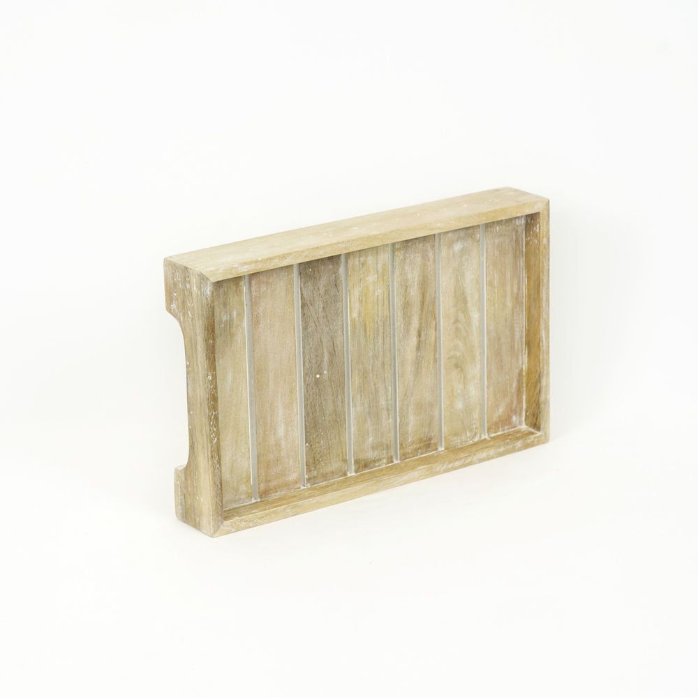 16" x 10" Mango Wood Tray - Natural White