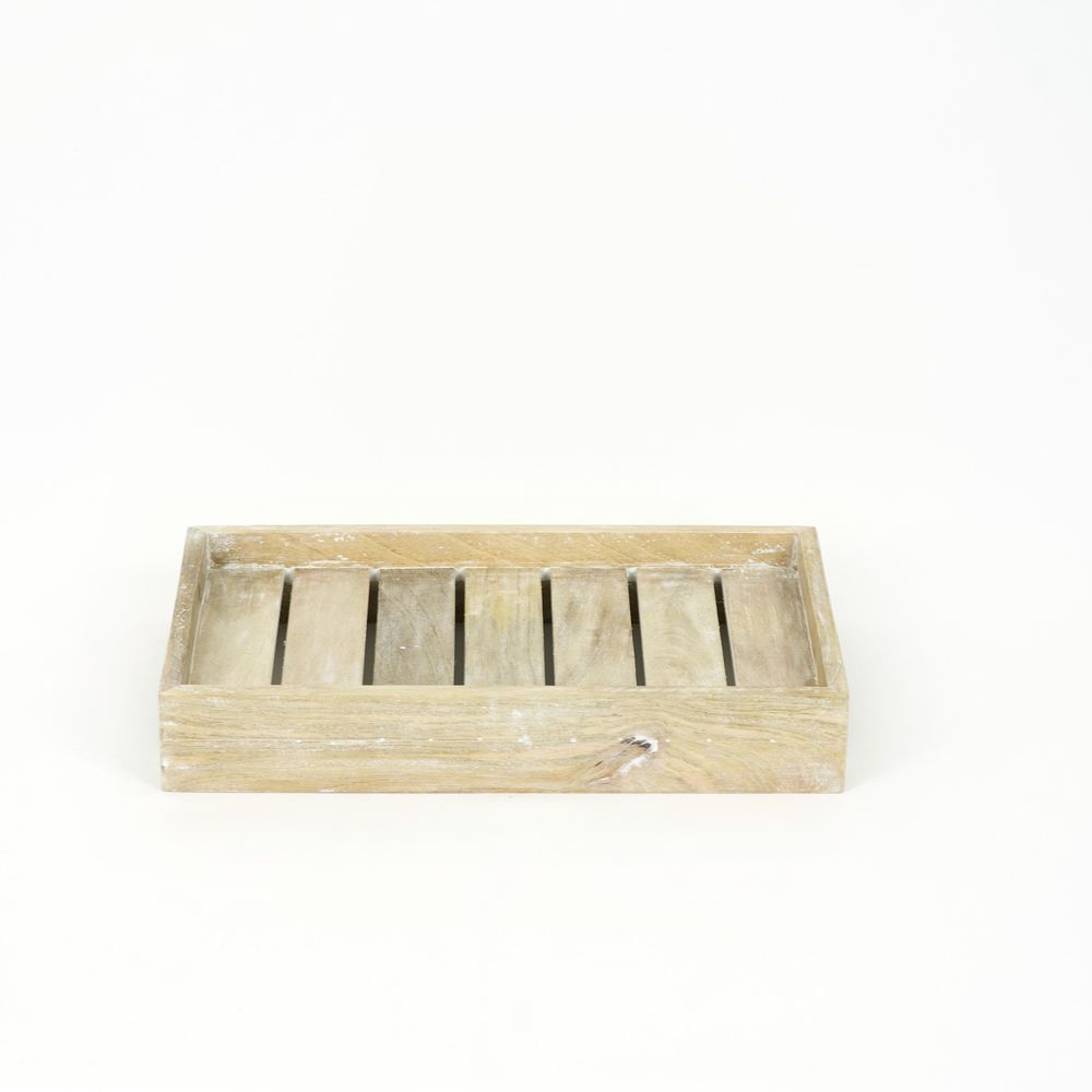 16" x 10" Mango Wood Tray - Natural White