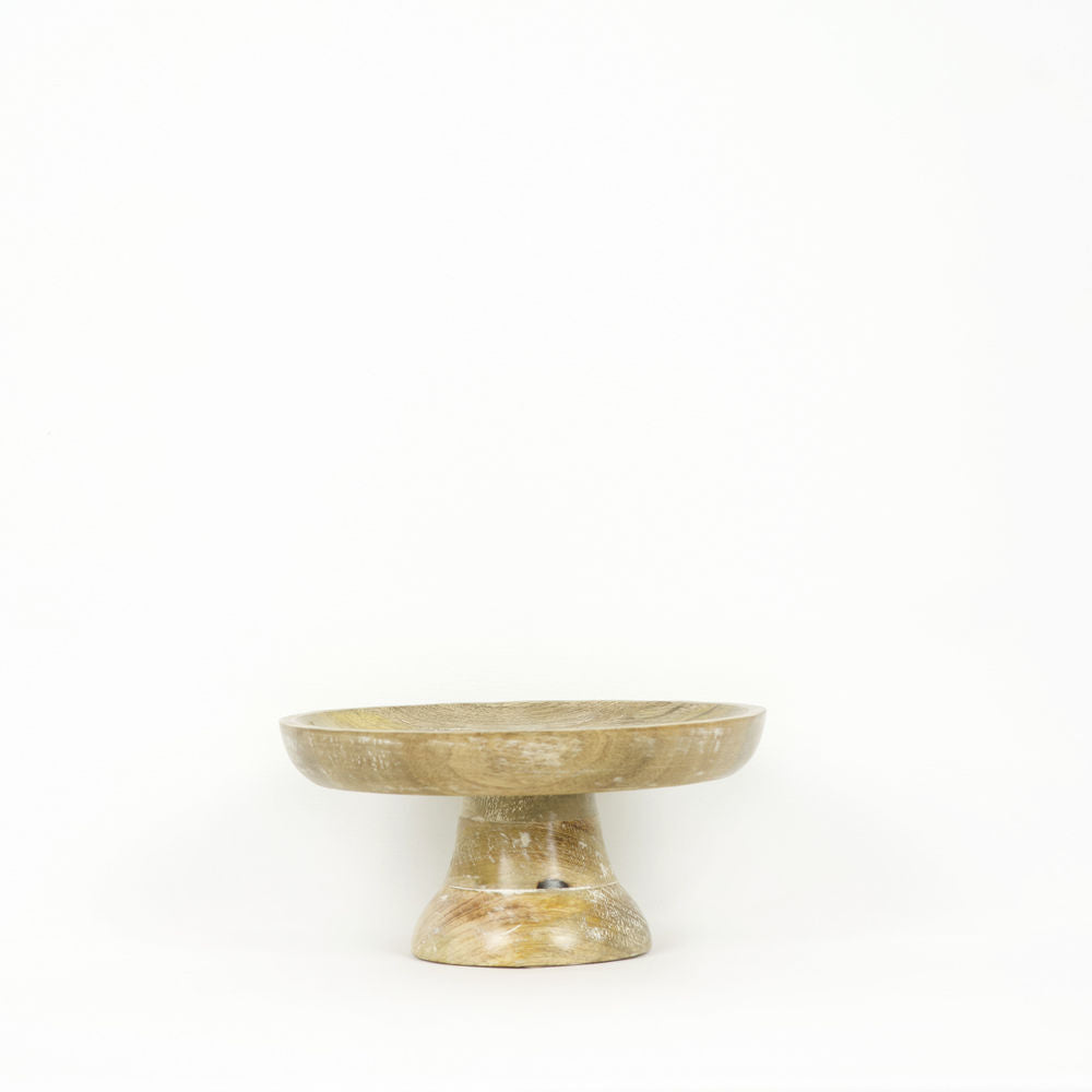10" Mango Wood Pedestal Bowl - Natural White