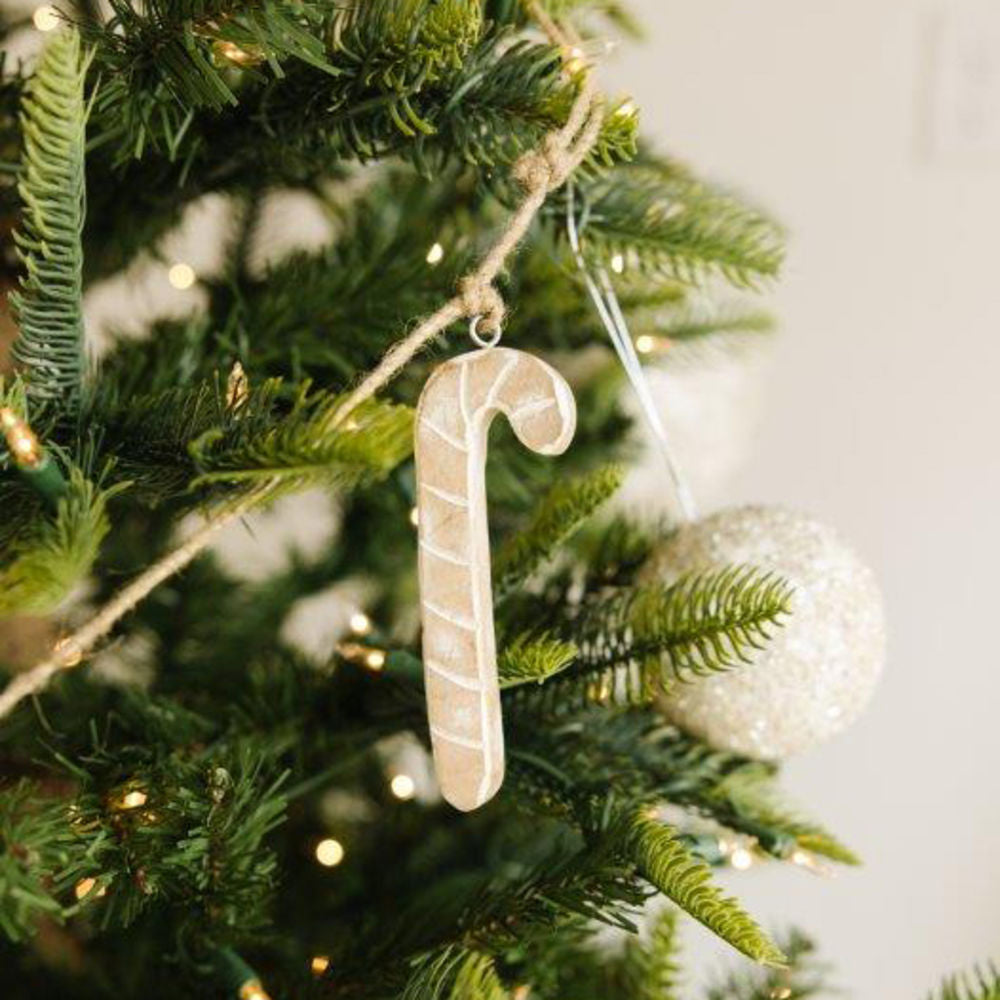 60" Mango Wood Candy Cane Garland - Natural White