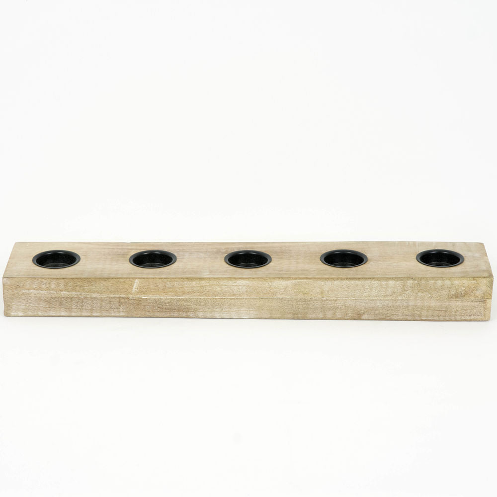 20" Mango Wood Tea Light Holder - Natural