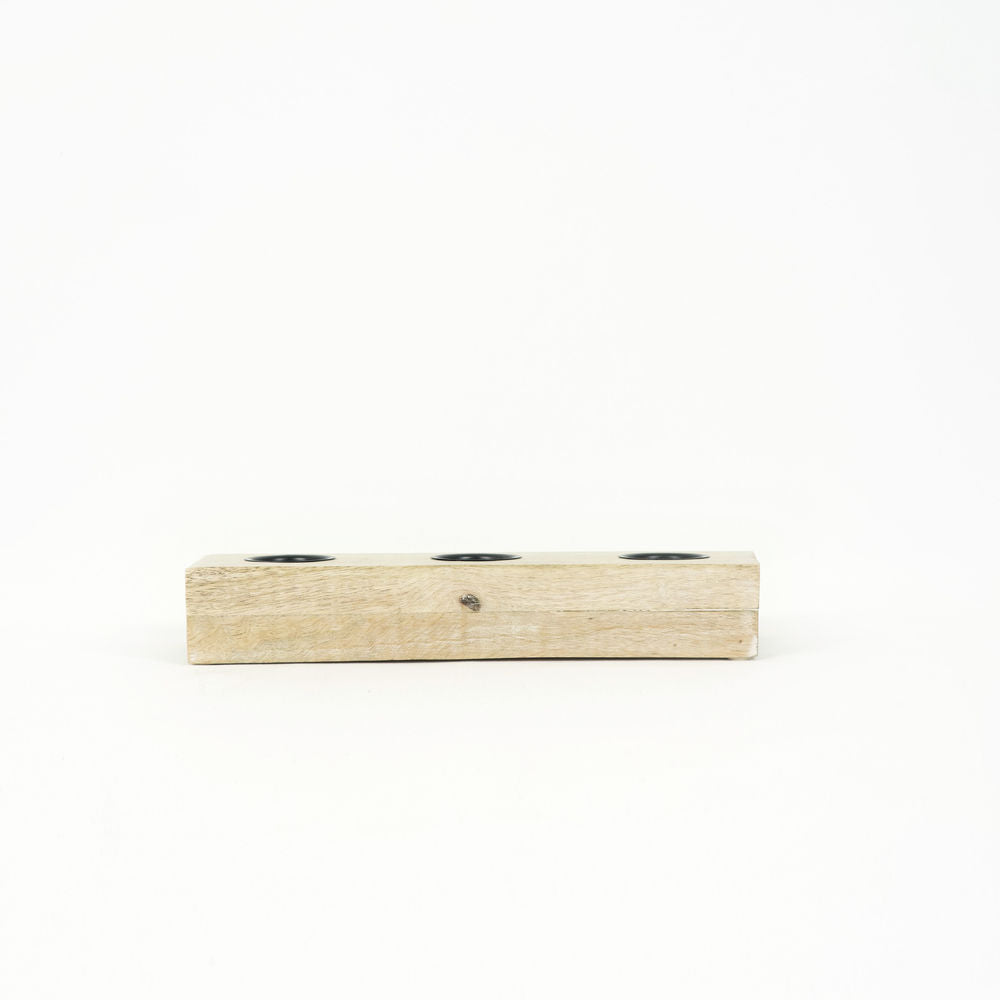 12" Mango Wood Tea Light Holder - Natural