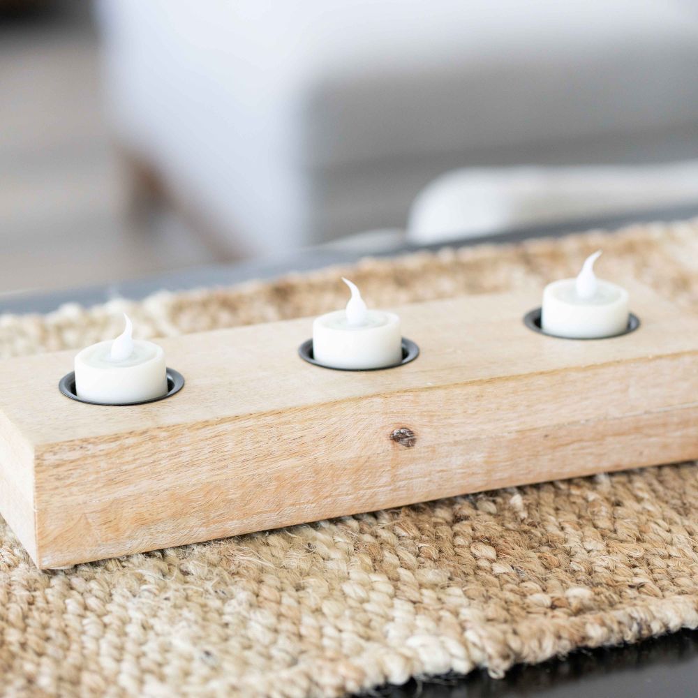 12" Mango Wood Tea Light Holder - Natural