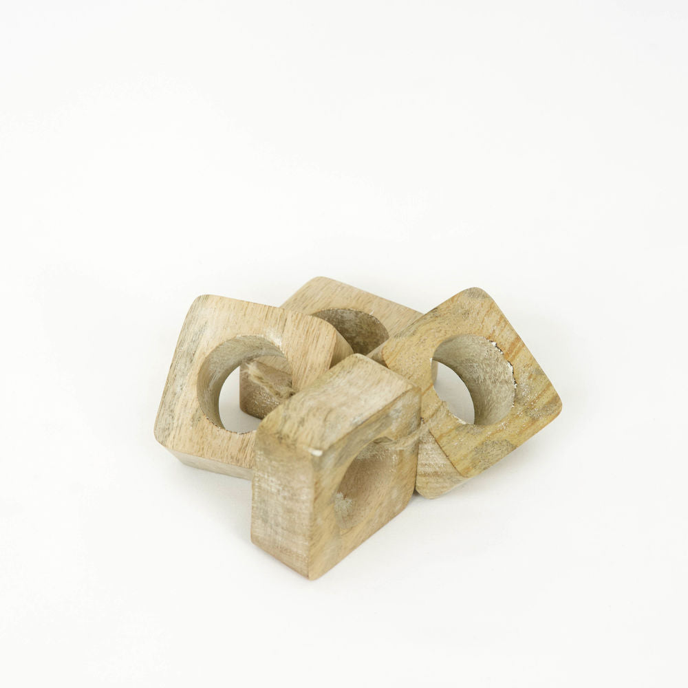 3" Mango Wood Square Napkin Rings - Natural (Set of 4)