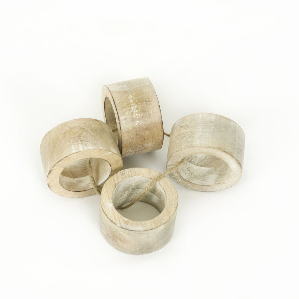 3" Mango Wood Round Napkin Rings - Natural (Set of 4)
