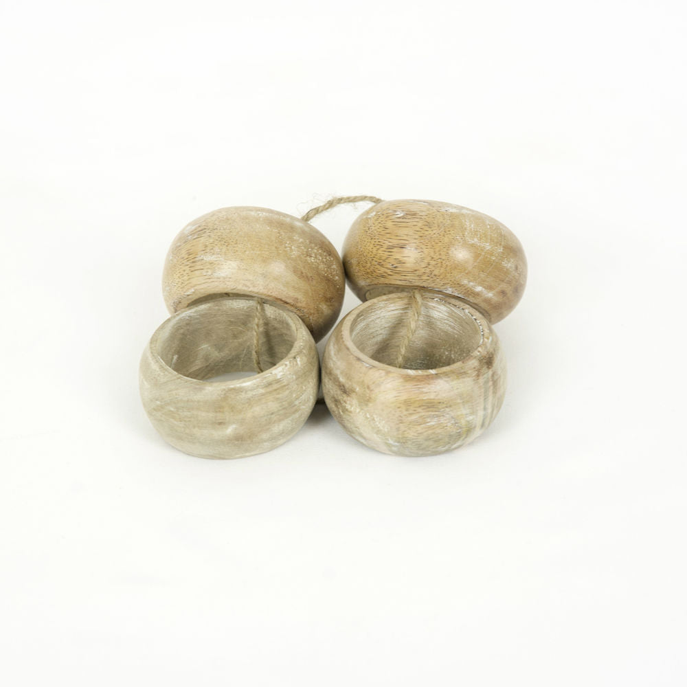 3" Mango Wood Round Napkin Rings - Natural (Set of 4)