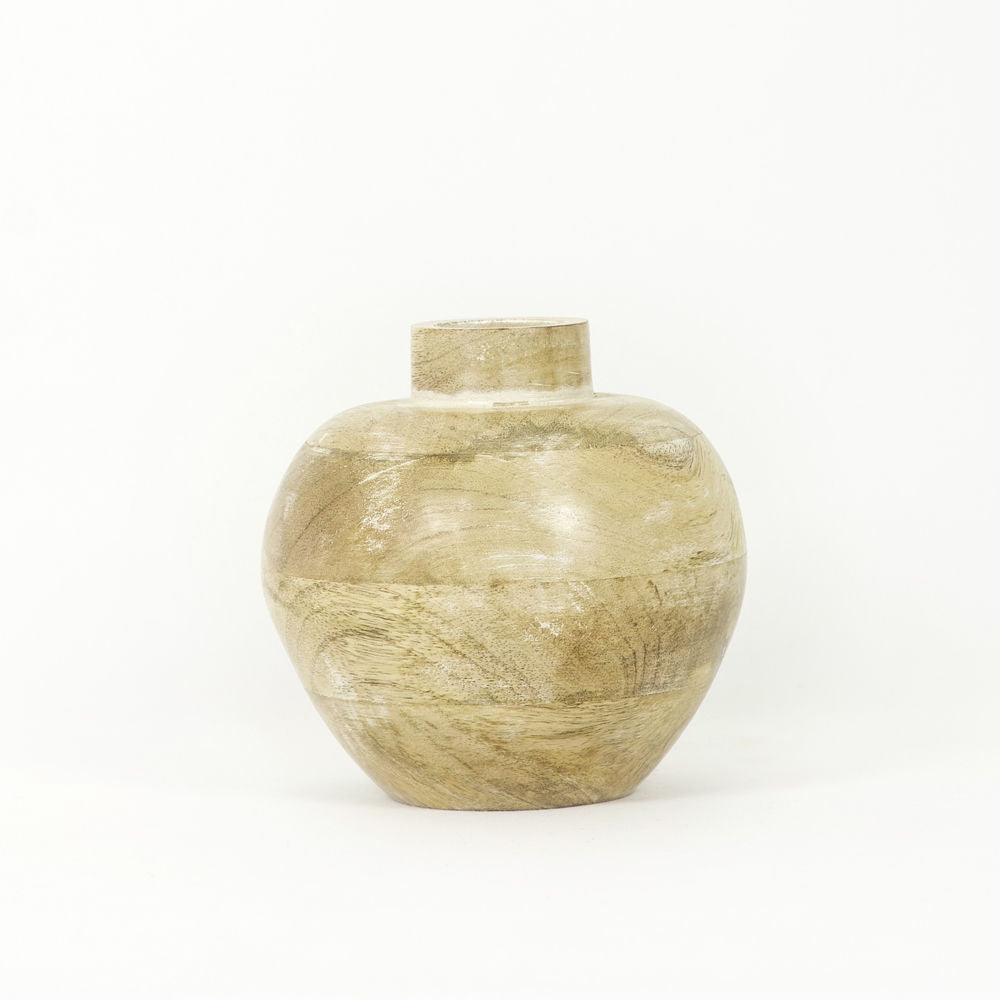 5.5" X 6" X 5.5" Mango Wood Vase, Natural/White