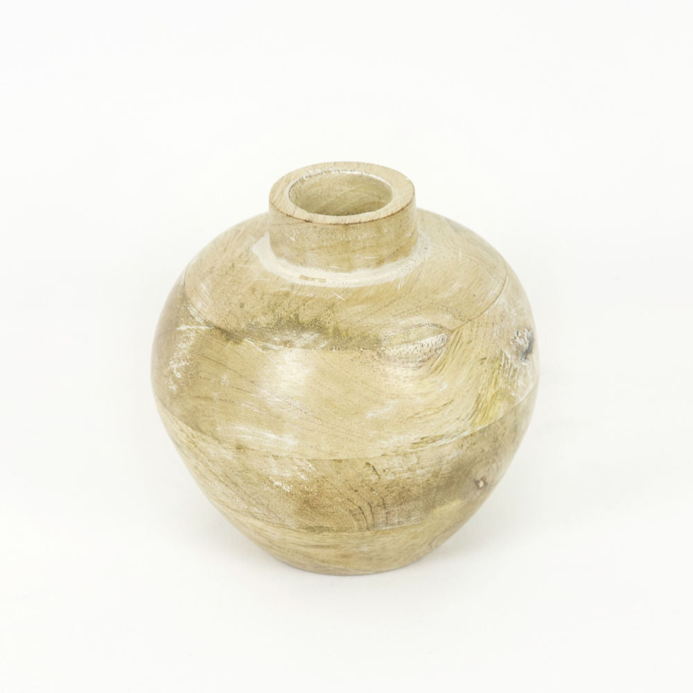 6" Mango Wood Vase - Natural and White