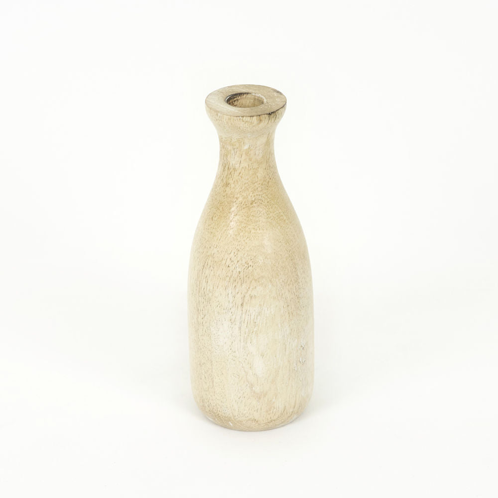 3" X 8" X 3" Mango Wood Vase, Natural/White