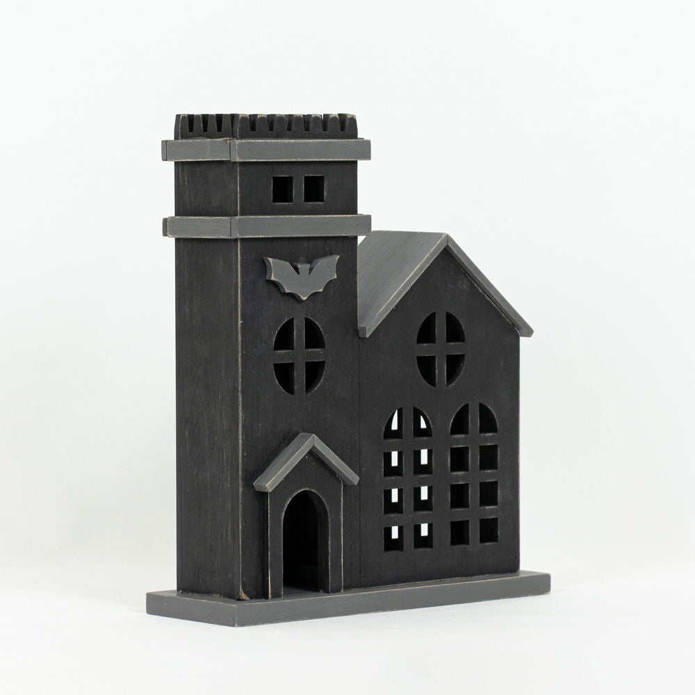 10" Wood Haunted House - Black and Grey
