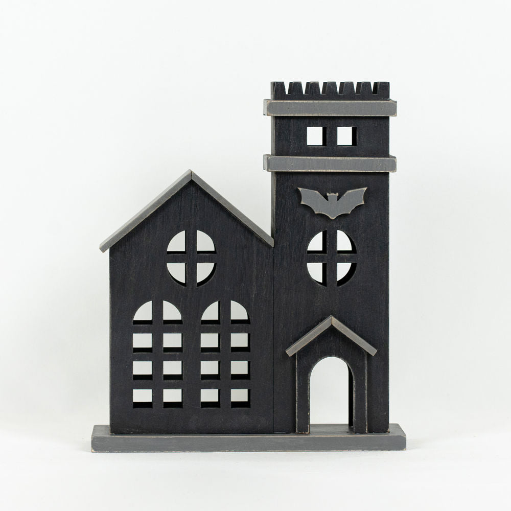 10" Wood Haunted House - Black and Grey
