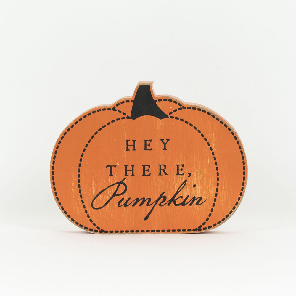 6.75" Reversible Wood Shape - Hey There Pumpkin | Orange and Black