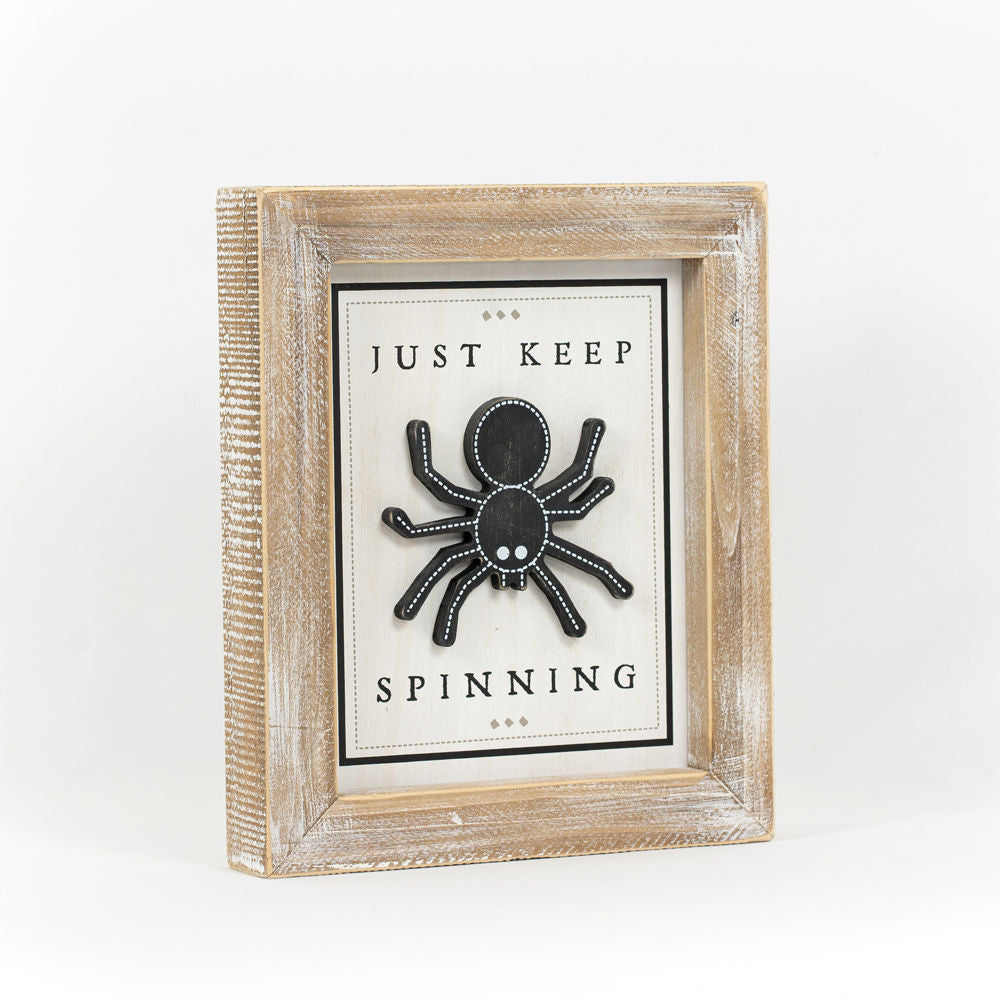 10" x 12" Reversible Wood Framed Sign - Just Keep Spinning and Pumpkin Kisses | Multicolor