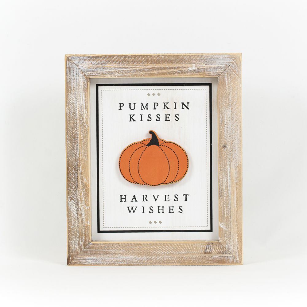 10" x 12" Reversible Wood Framed Sign - Just Keep Spinning and Pumpkin Kisses | Multicolor