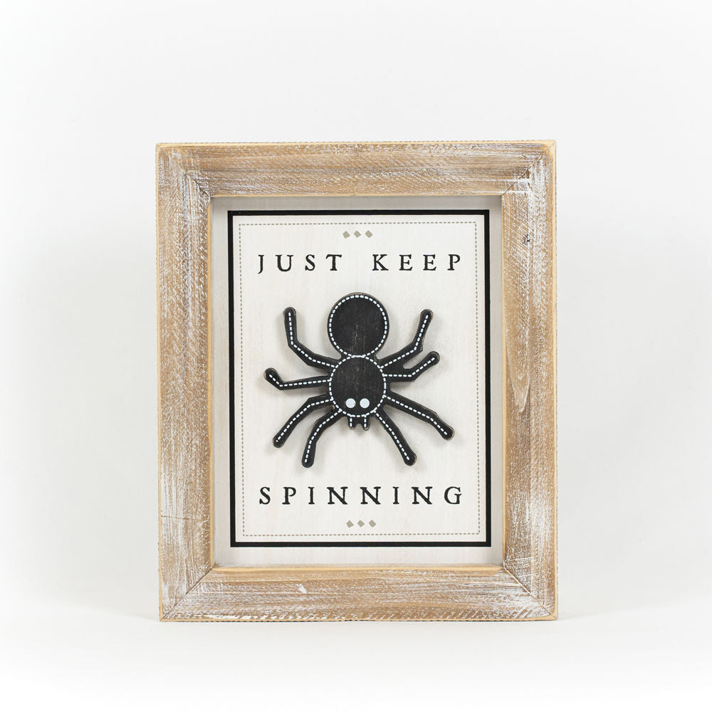 10" x 12" Reversible Wood Framed Sign - Just Keep Spinning and Pumpkin Kisses | Multicolor