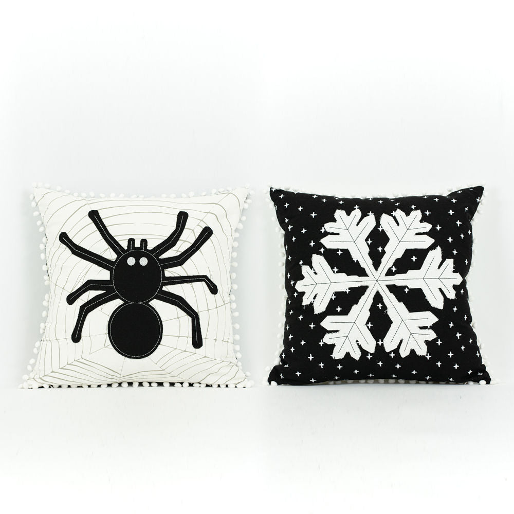 20x20 rvsbl linen plw (SPDR/SNWFLK) bk/wh/gy — supplier image