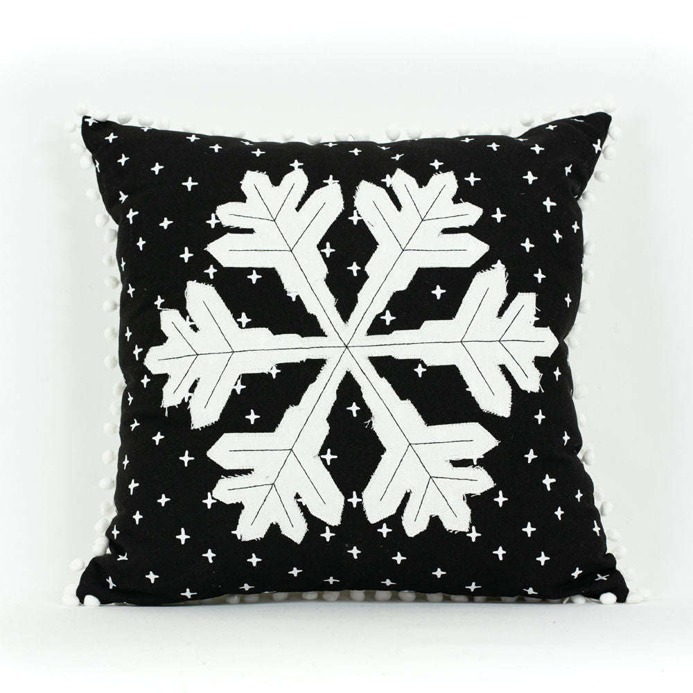 20" Reversible Linen Pillow - Spider/Snowflake | Black, White and Gray