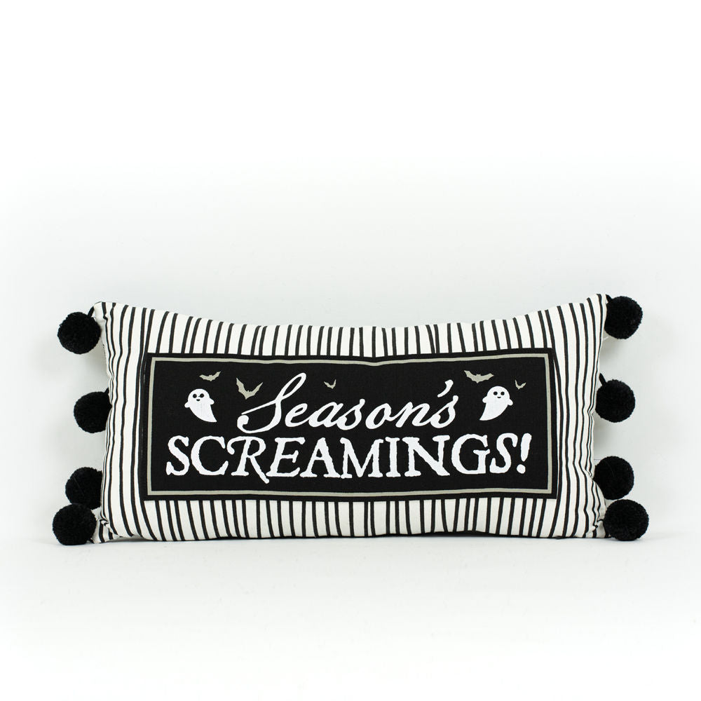 20" x 10" Reversible Linen Pillow - Screamings and Greetings | Black, White and Gray