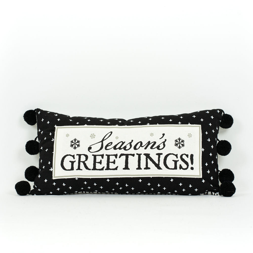 20" x 10" Reversible Linen Pillow - Screamings and Greetings | Black, White and Gray