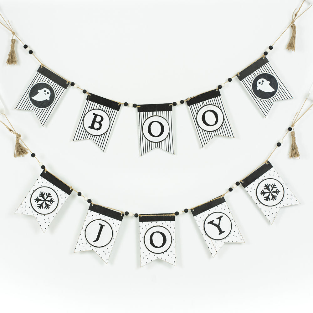 35x6x.5 wd swag w/beads (BOO/JOY) wh/bk