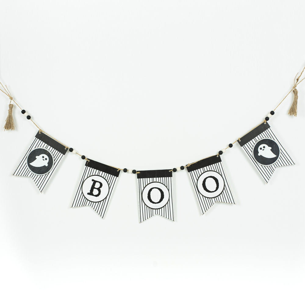 35" Reversible Wood Swag with Beads - Boo and Joy | White and Black