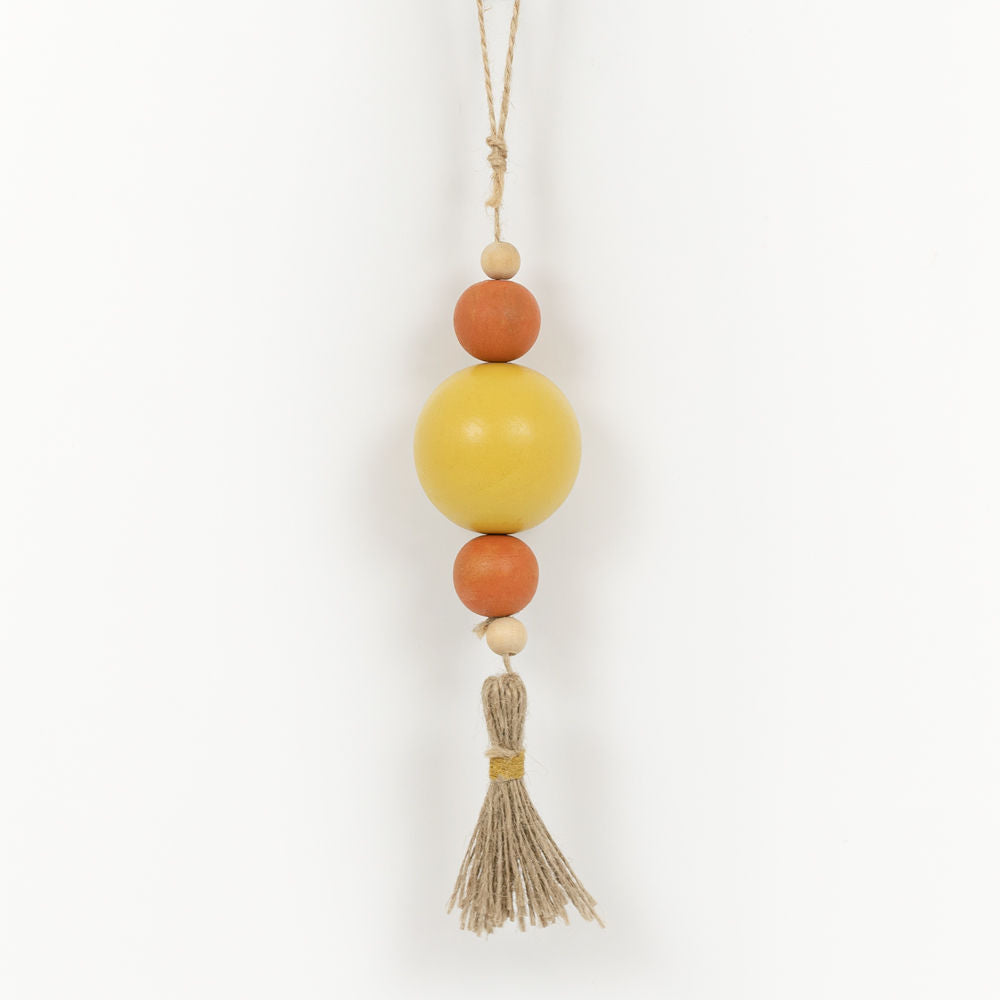 2x8x2 wood ornament w/tassel (BEADS) multi — supplier image