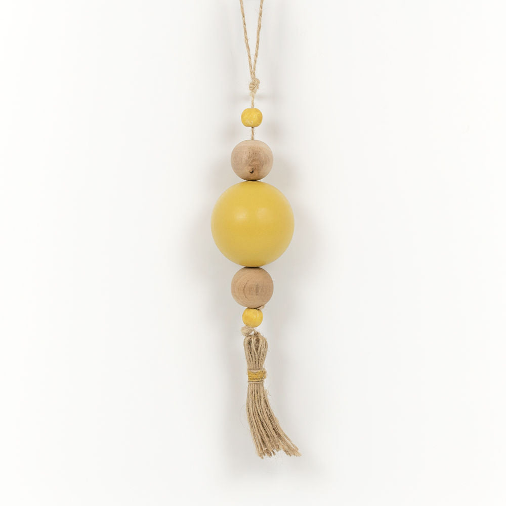 Alternate view of 8" wood ornament with tassel - beads for seasonal home decorating