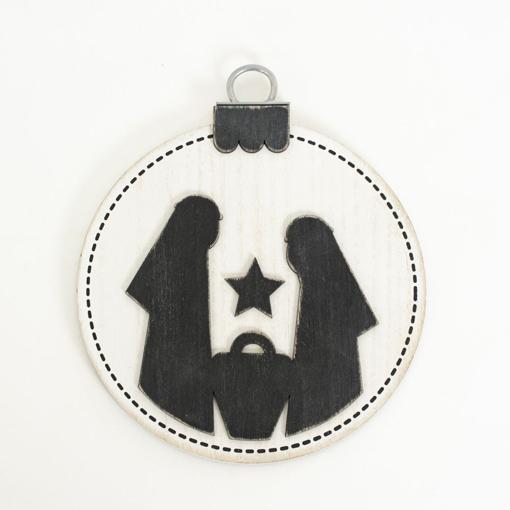 8" Reversible Wood Ornament - Nativity | White and Black