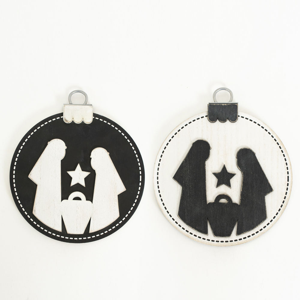 7" X 8.25" X .5" Reversible Wood Ornament (Nativity) White/Black