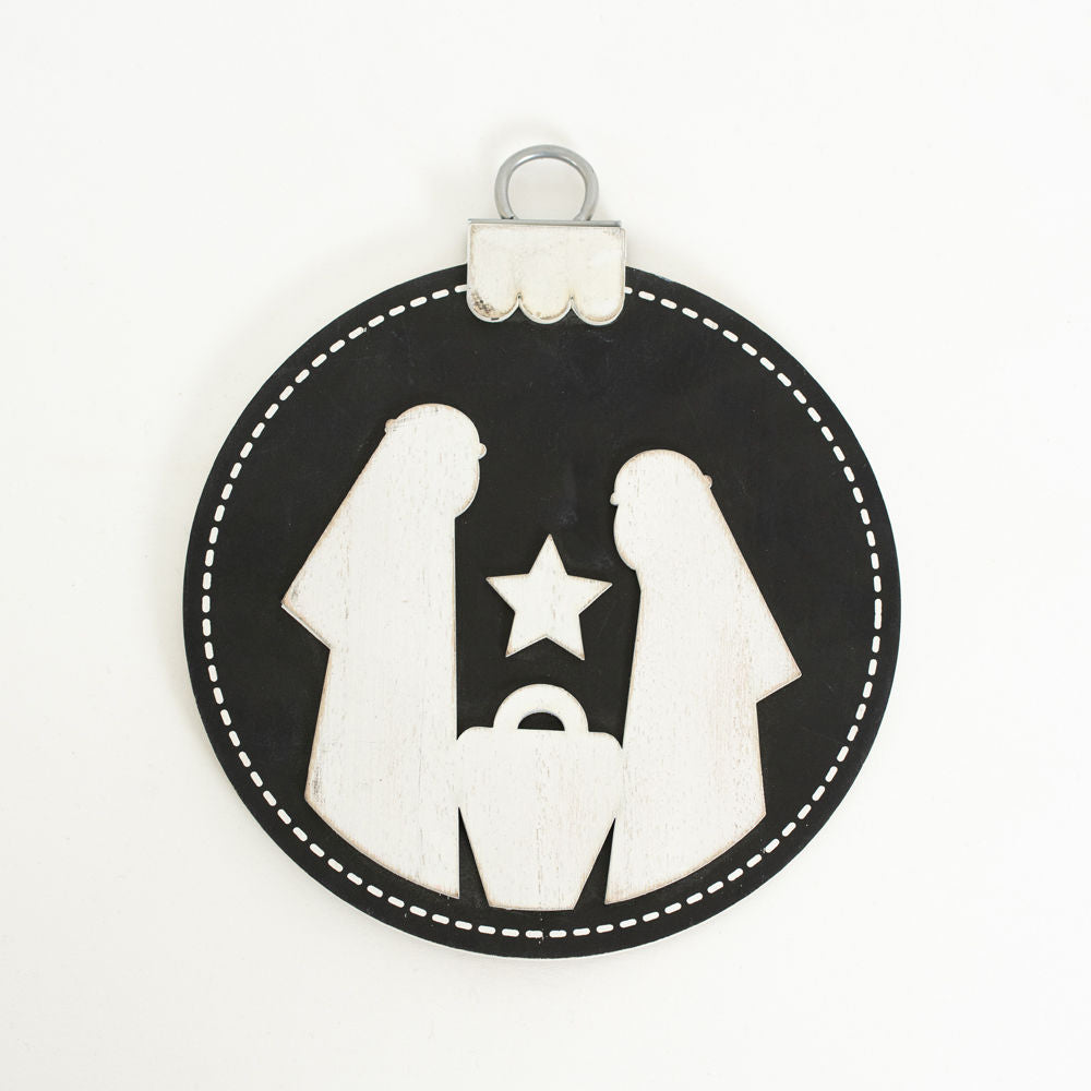 8" Reversible Wood Ornament - Nativity | White and Black