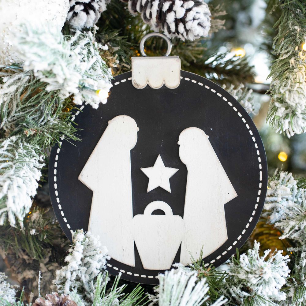 8" Reversible Wood Ornament - Nativity | White and Black