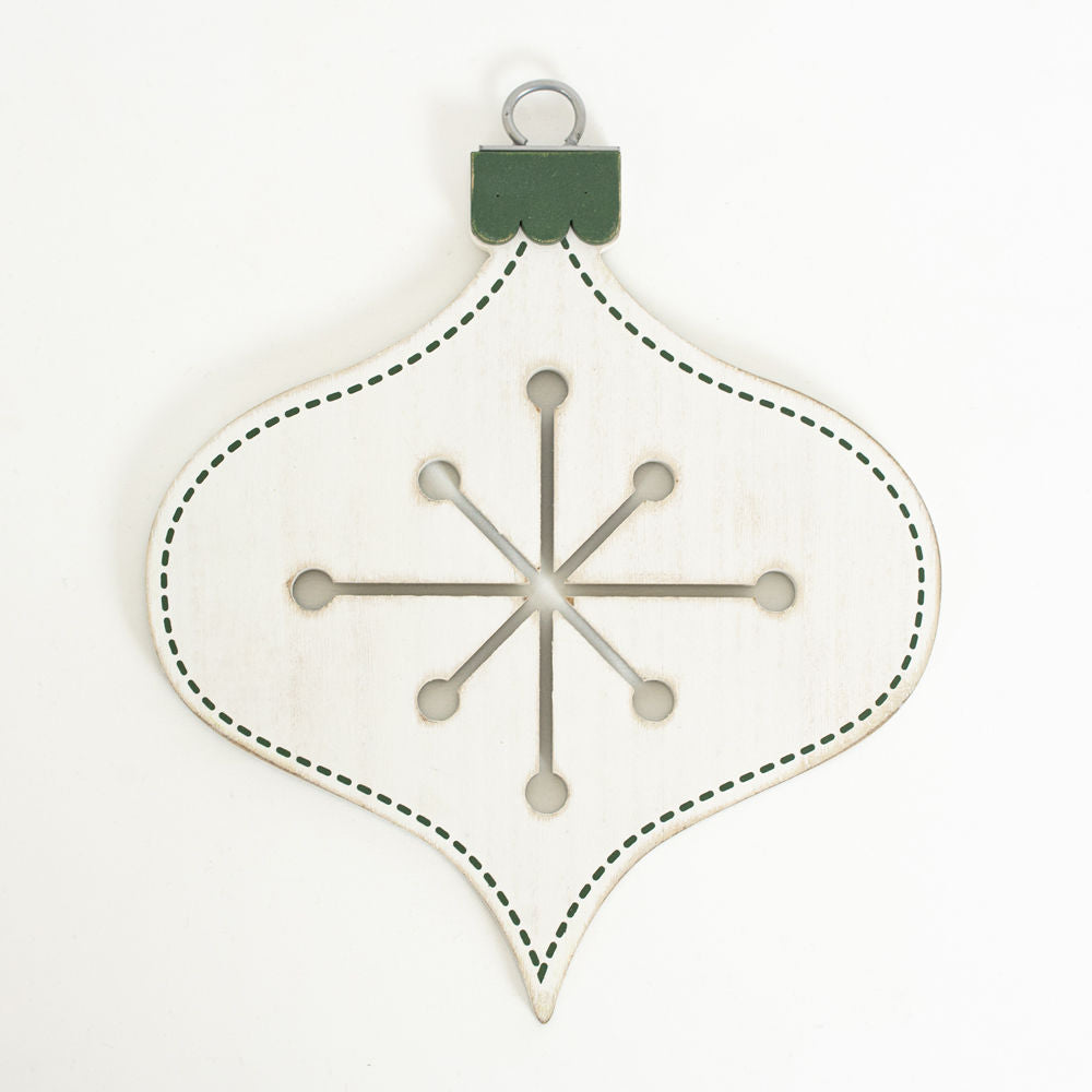 10" Reversible Wood Ornament - Teardrop | Green and White