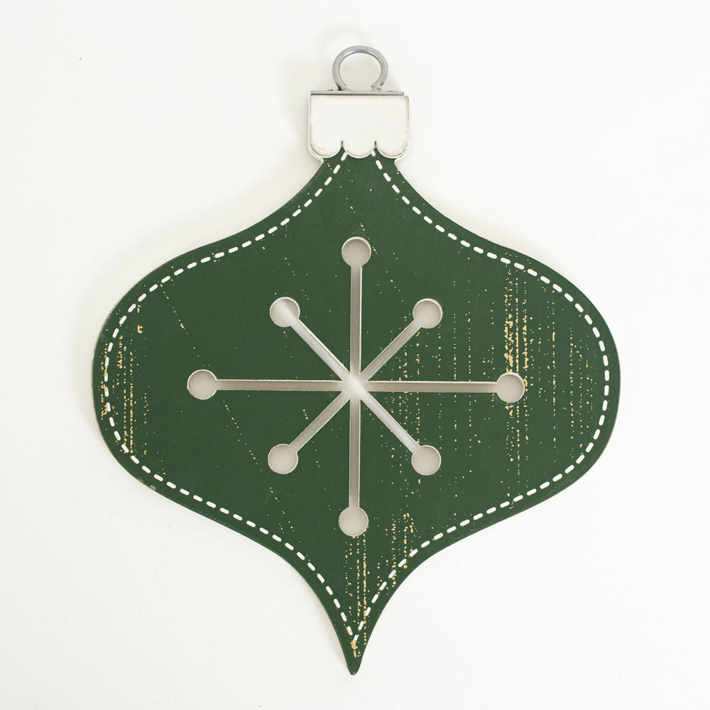 10" Reversible Wood Ornament - Teardrop | Green and White