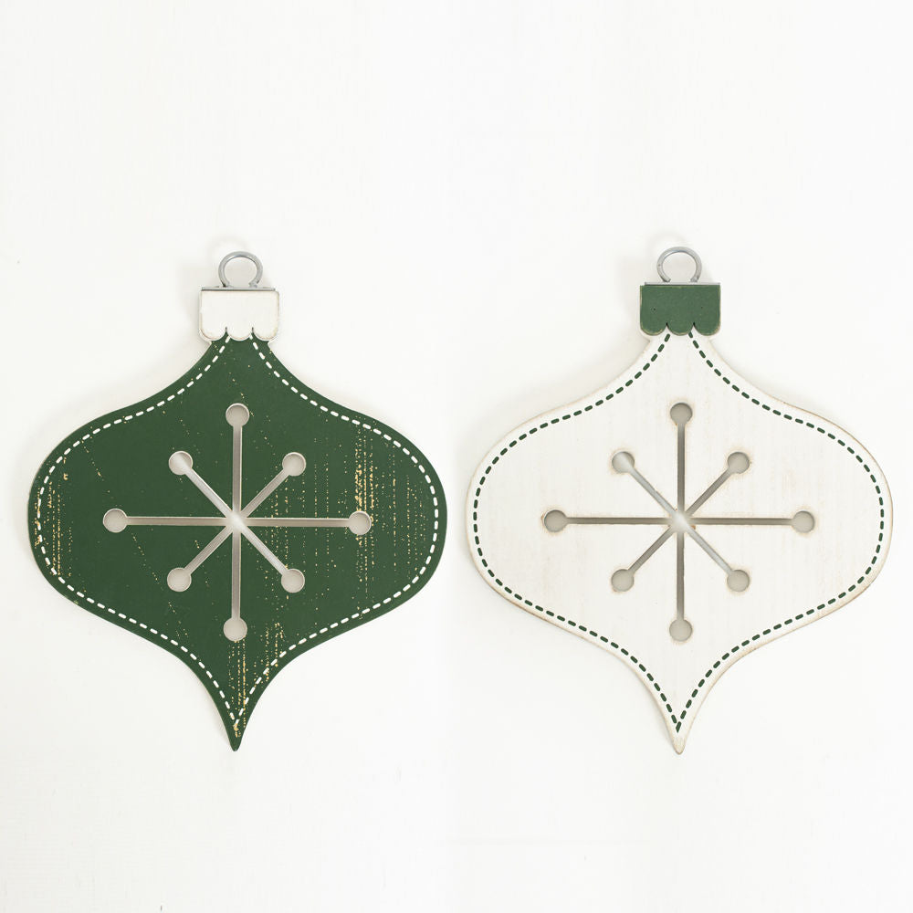 8.25" X 9.75" X .5" Reversible Wood Ornament with Cutout (Tear Drop) White/Green