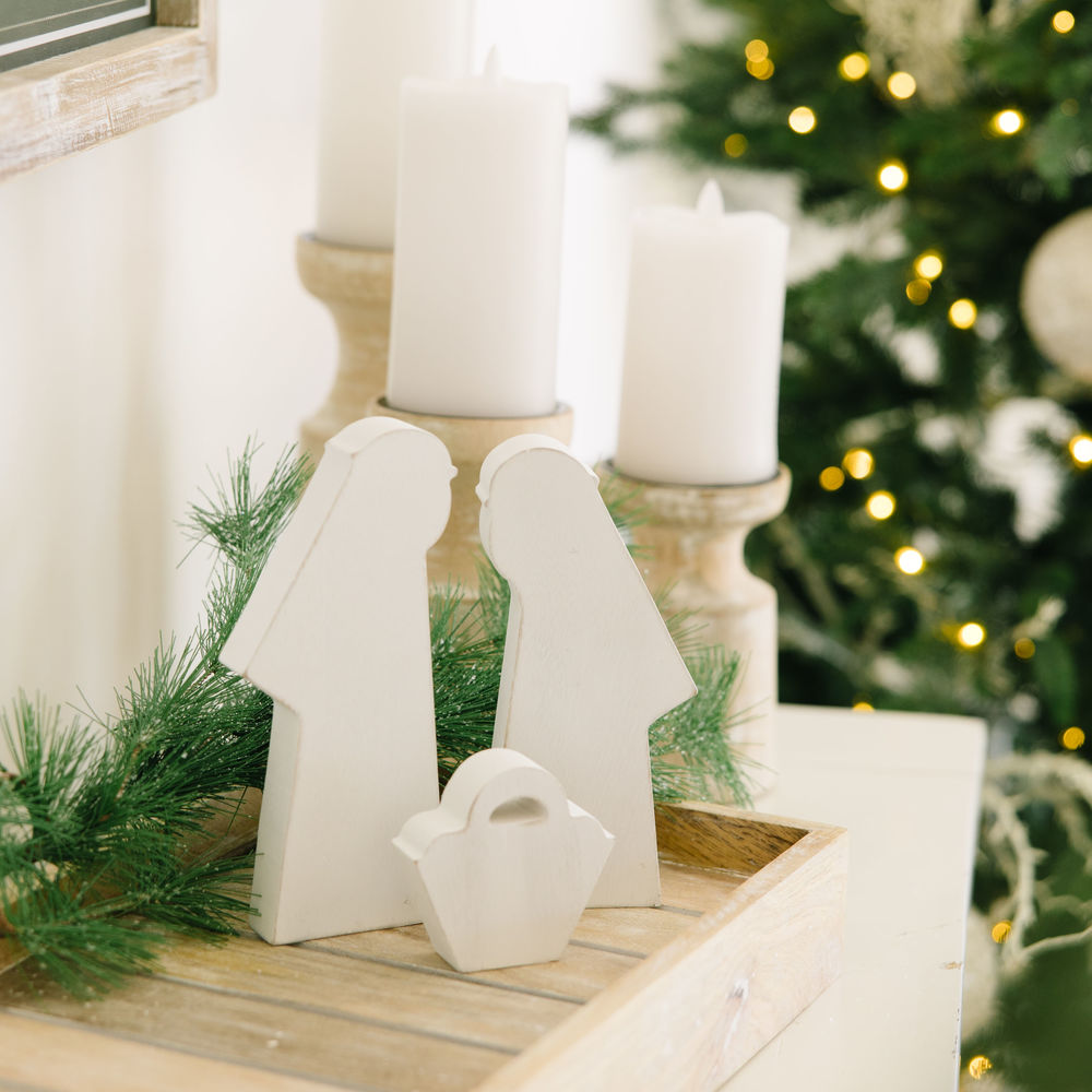 15" Wood Nativity Cutout Set - White (Set of 3)