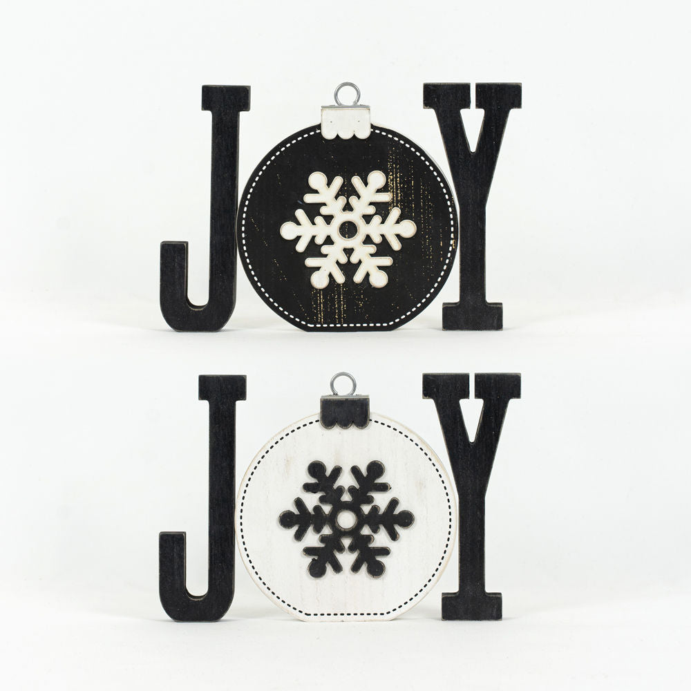 11.5" X 8" X 1.5" Chunky Wood Cutout With Orn (Joy) White/Black