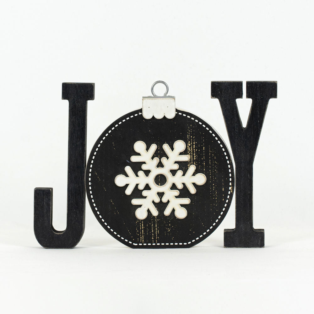 12" Chunky Wood Ornament - Joy | Black and White