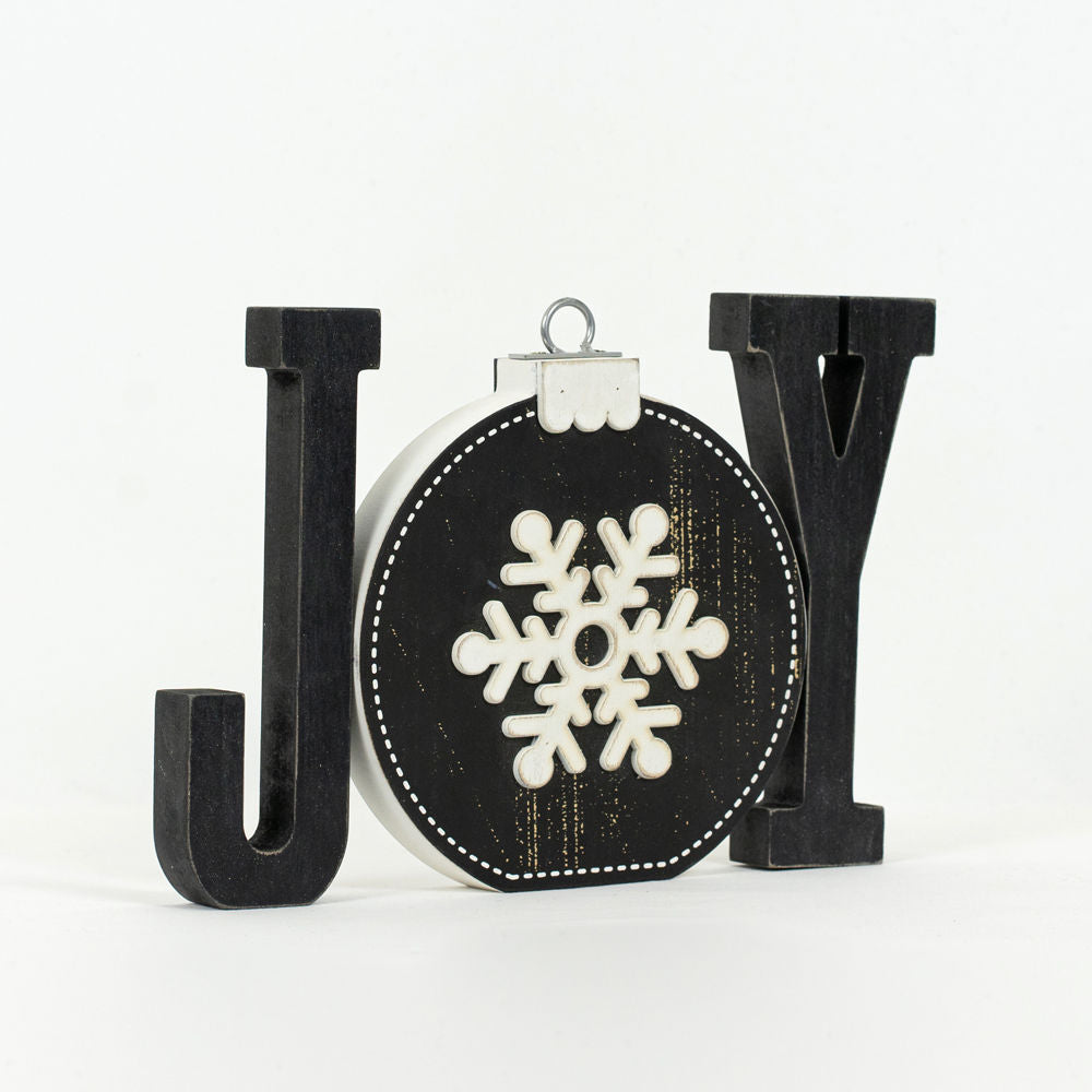 12" Chunky Wood Ornament - Joy | Black and White