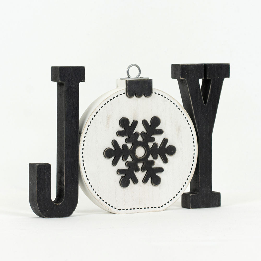 12" Chunky Wood Ornament - Joy | Black and White