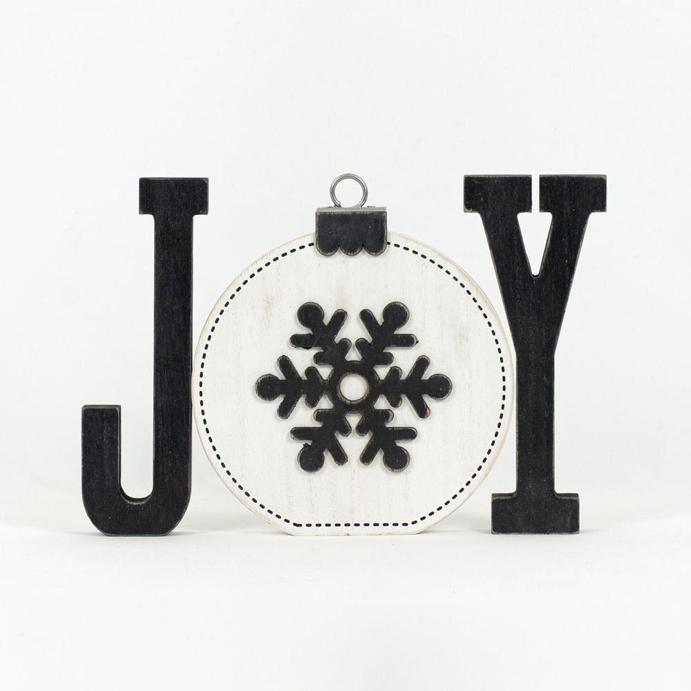 12" Chunky Wood Ornament - Joy | Black and White
