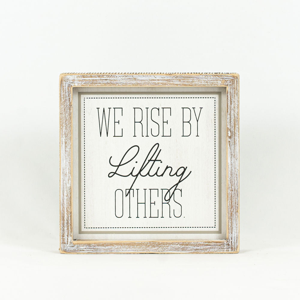 8" Reversible Wood Framed Sign - Warm Hearts and Rise | Black, White and Grey