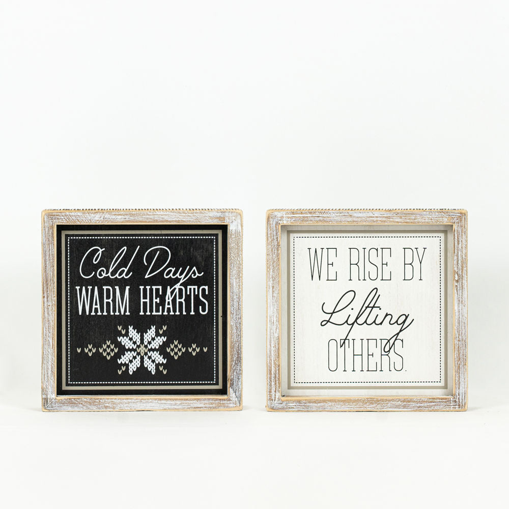 8" X 8" X 1.5" Reversible Wood Framed Sign (Warm/Rise) Black/White/Gray