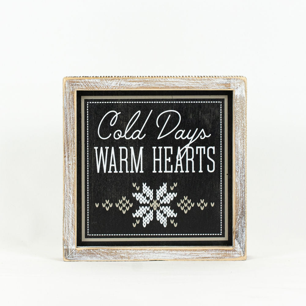 8" Reversible Wood Framed Sign - Warm Hearts and Rise | Black, White and Grey