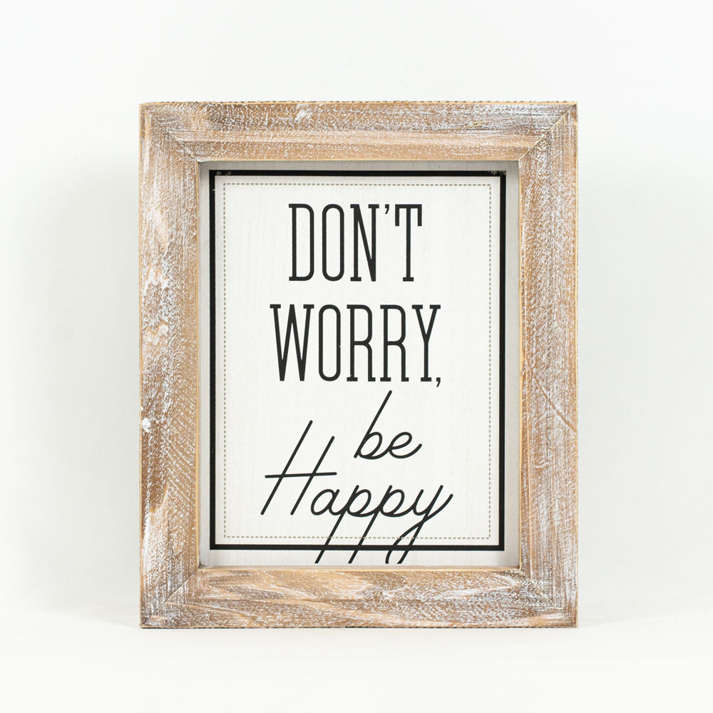 10" x 12" Reversible Wood Frame Sign - Cozy/Happy | Black, White and Gray