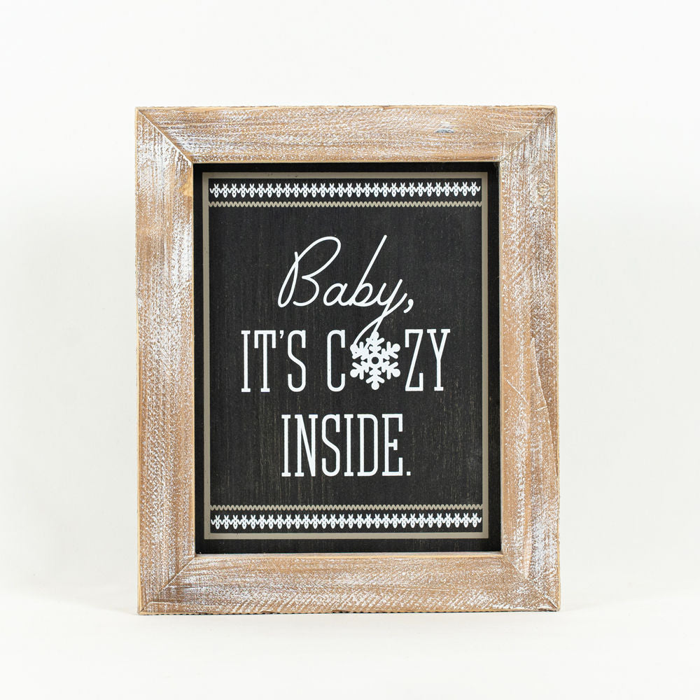 10" x 12" Reversible Wood Frame Sign - Cozy/Happy | Black, White and Gray