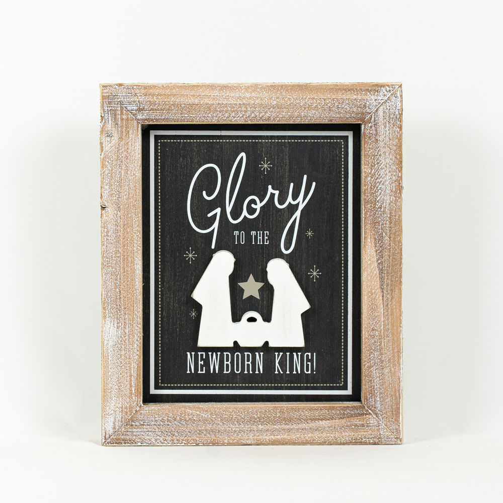 10" x 12" Reversible Wood Framed Sign - Faith and Glory | Black, White and Grey
